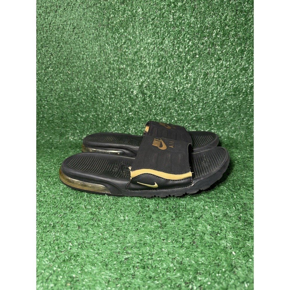Nike Air Max Camden Slides Women Size 10 Black Gold Beach Sandal Comfort Slip On